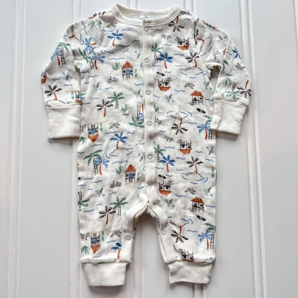 Modern Moments by Gerber Beach Baby Romper | Summer Ocean Surf | 0-3 Months